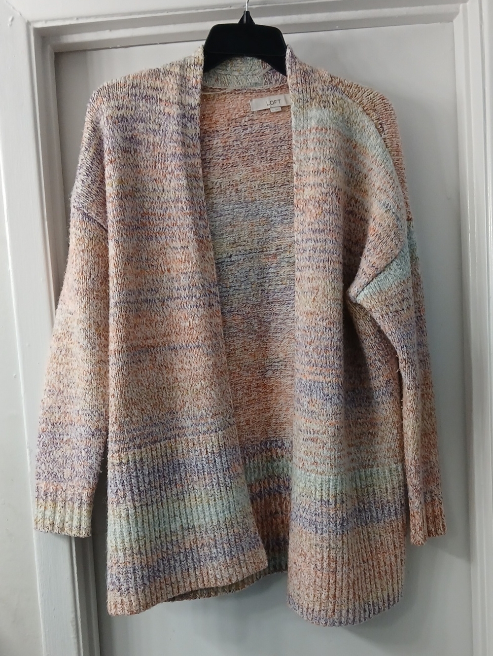 LOFT Pastel Multi-Stripe Open Front Cardigan